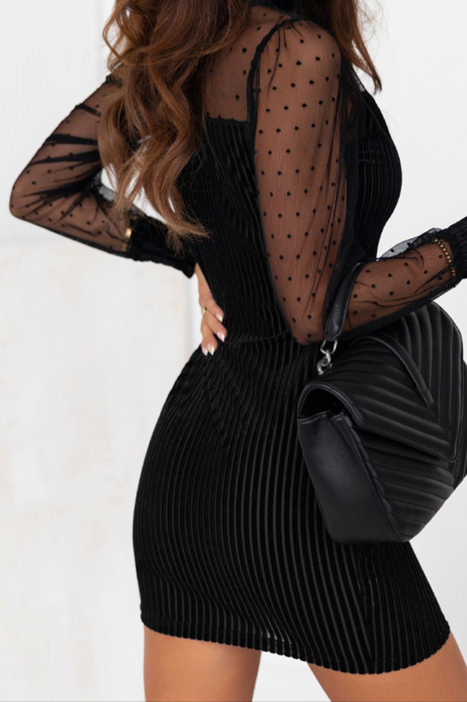 Polka Dot Mock Neck Long Sleeve Dress