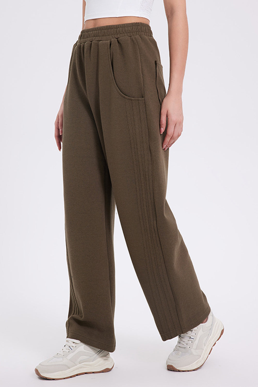 Elastic Waist Straight Leg Pants with Pockets