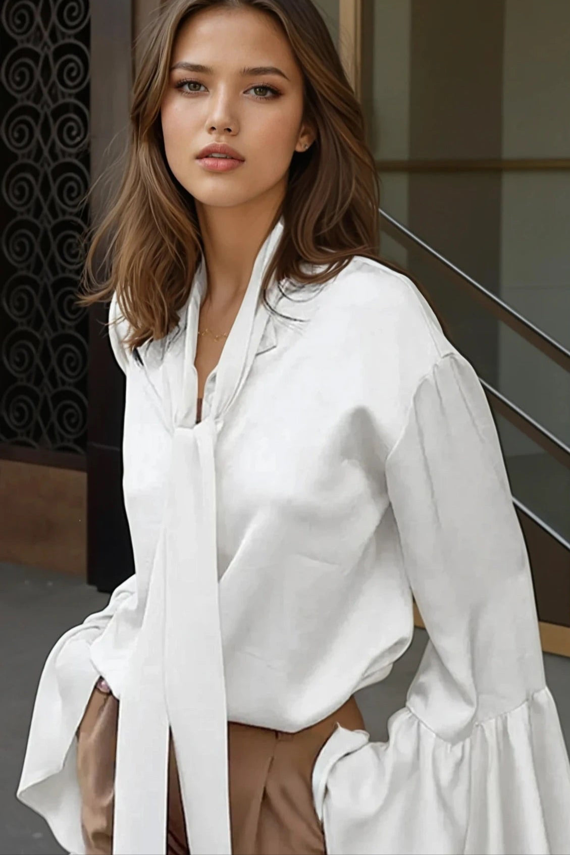 Button Down Flounce Sleeve Shirt