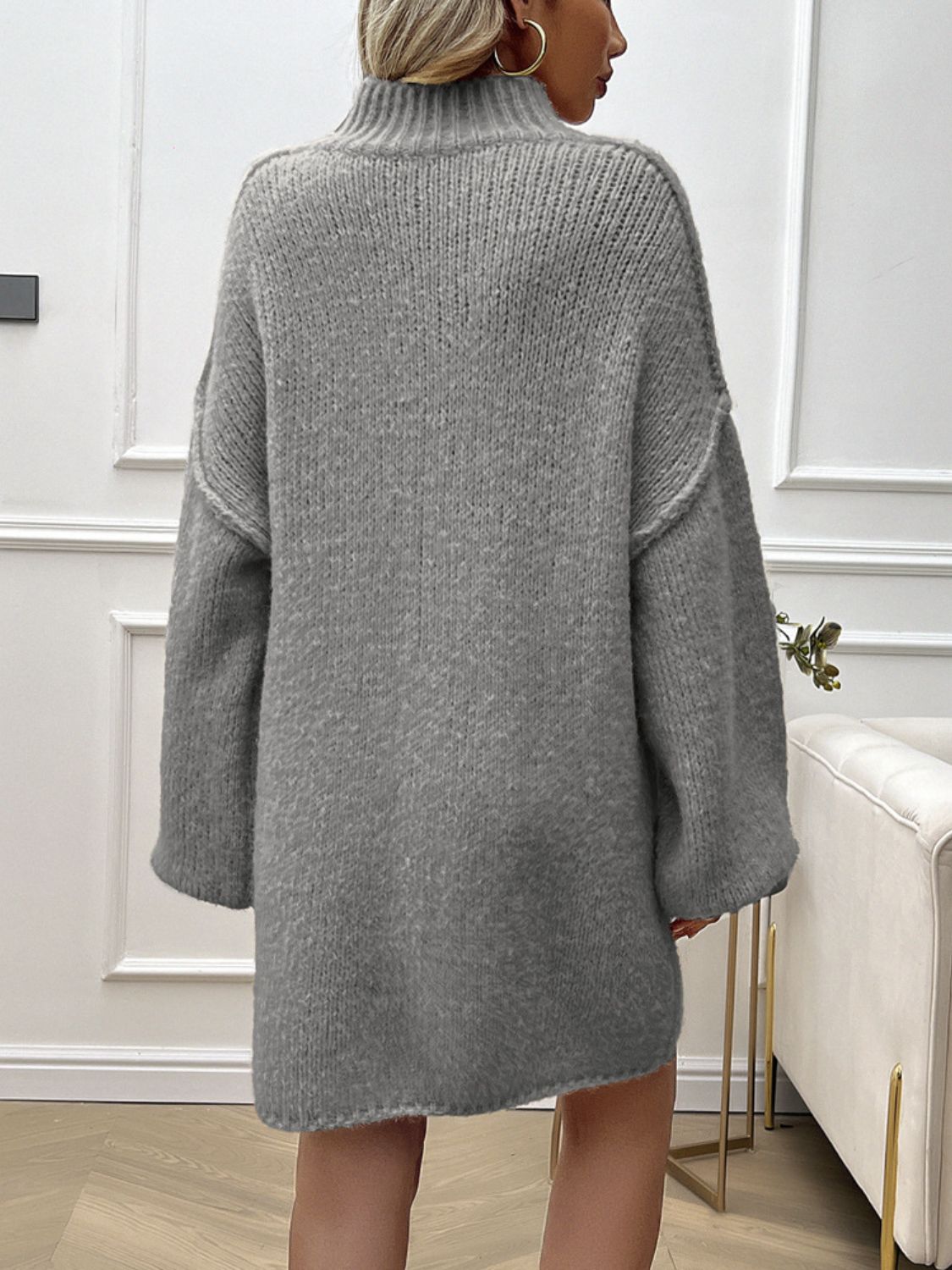 Mock Neck Long Sleeve Mini Sweater Dress