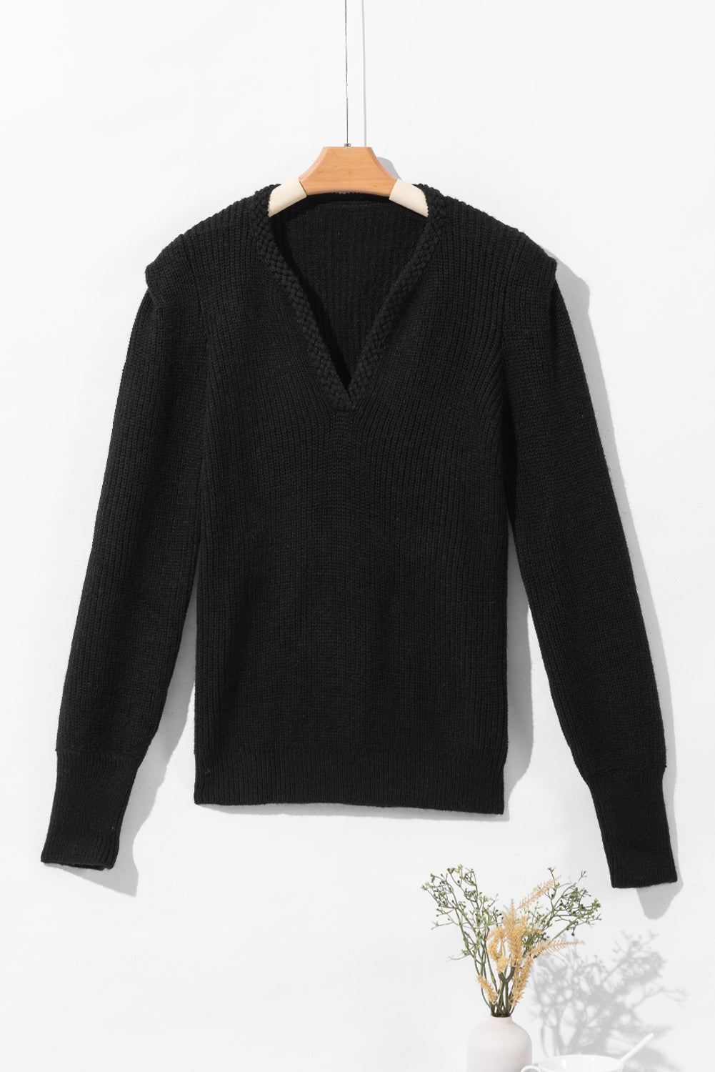 Black Notched Long Sleeve Sweater