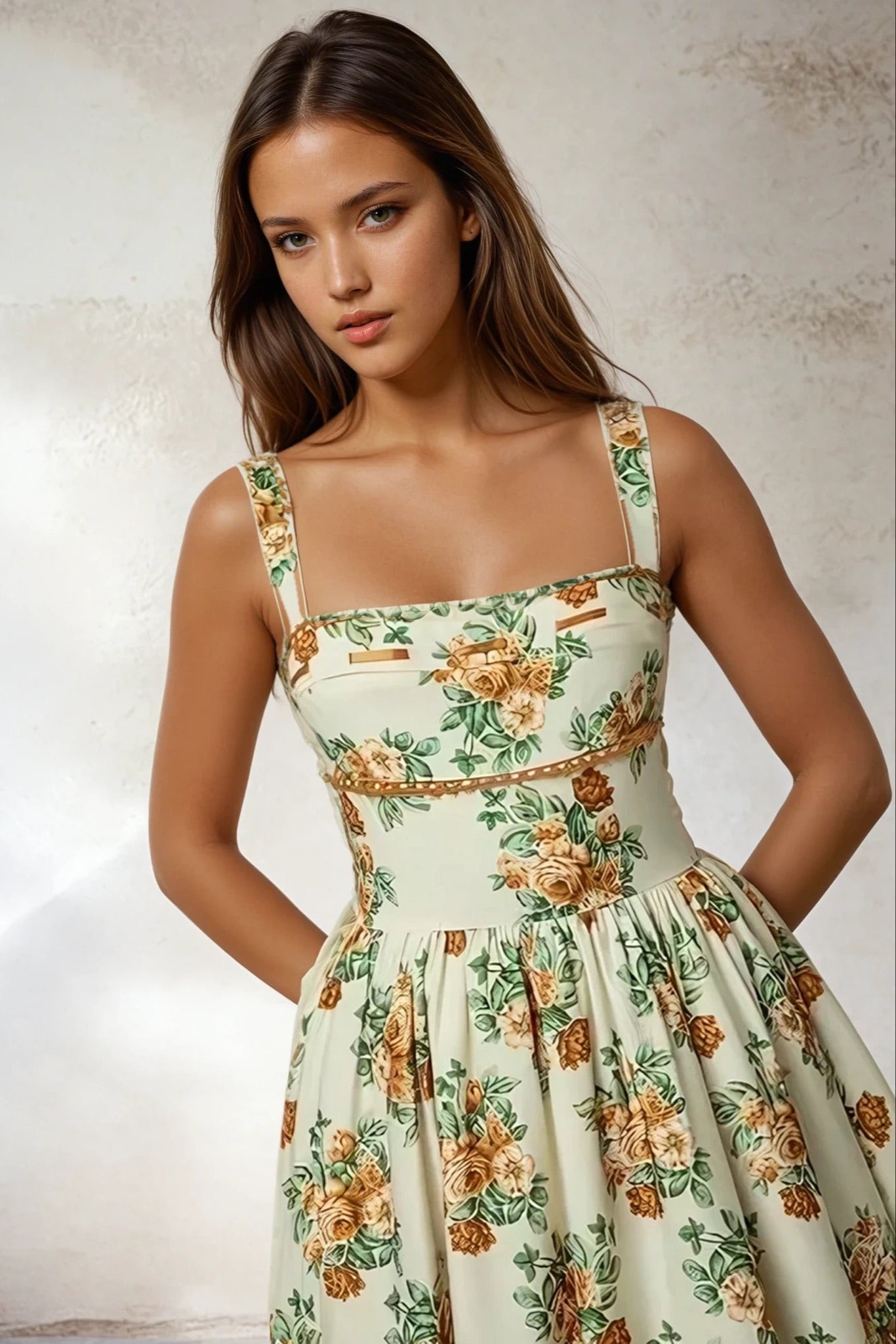 Lace Trim Floral Sleeveless Midi Dress