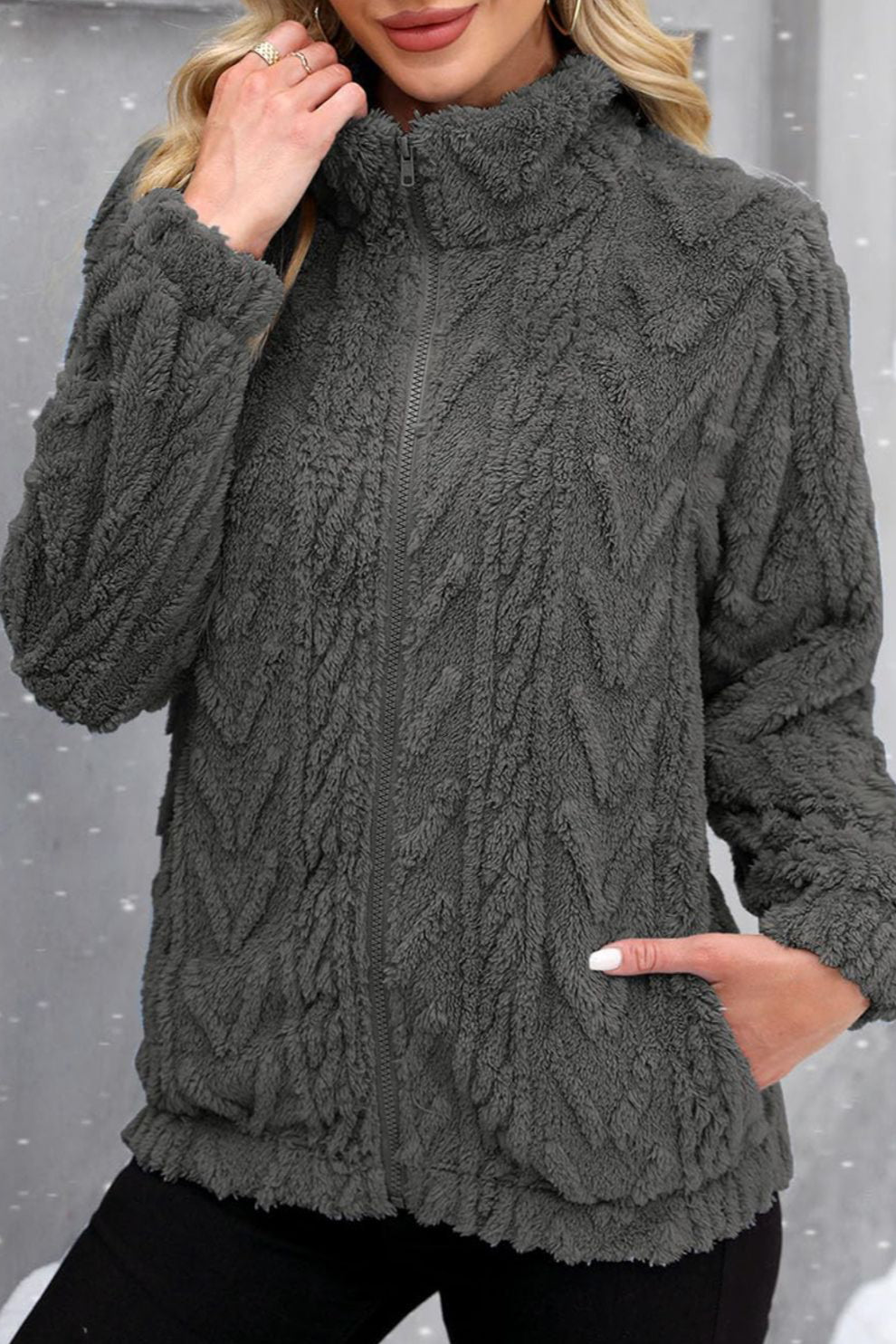 Fuzzy Zip Up Long Sleeve Jacket