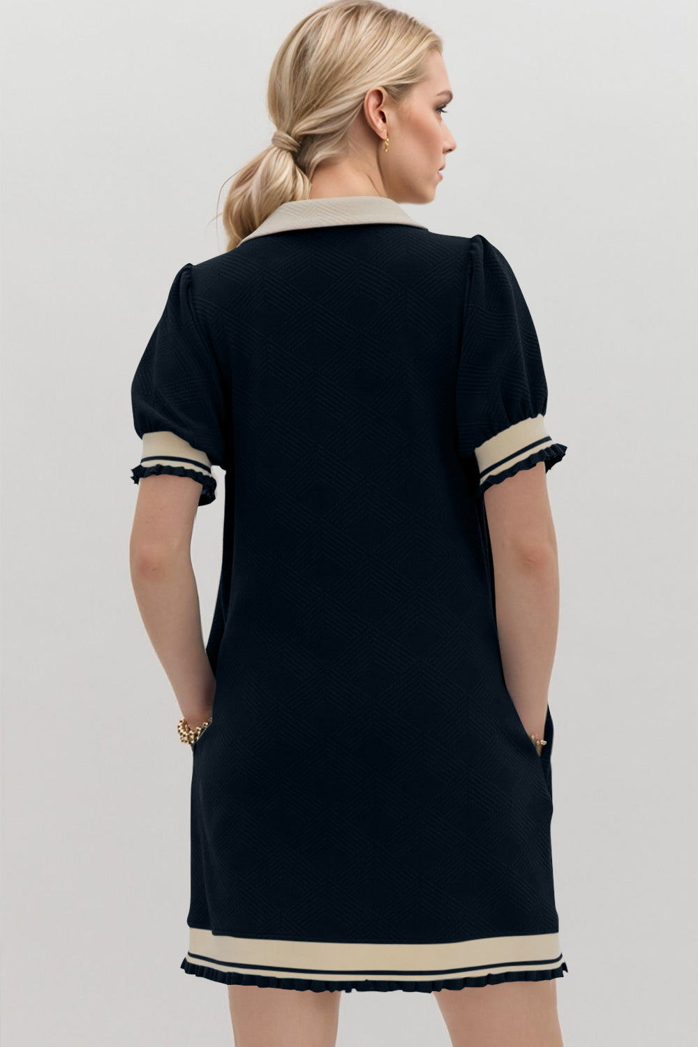 Contrast Trim Johnny Collar Short Sleeve Mini Dress