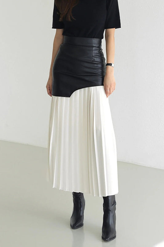 Pleated Contrast High Rise Skirt