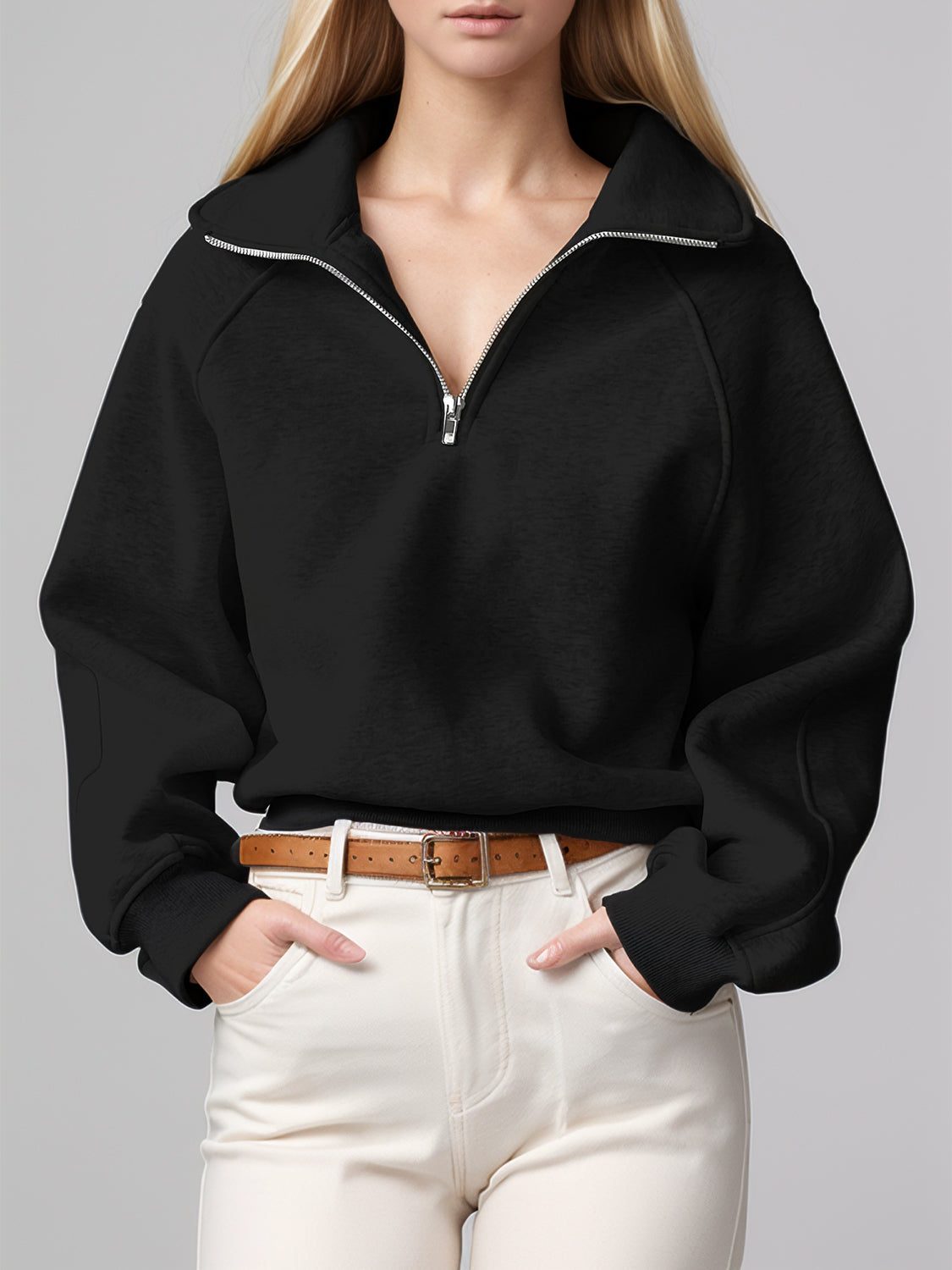 V Neck Zipper Sweatshirt