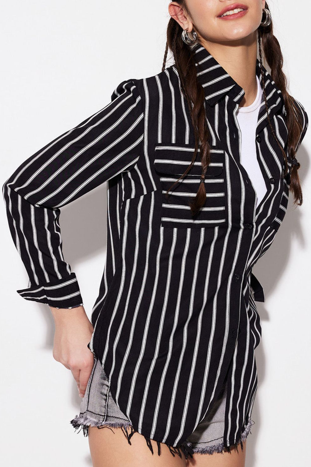 Striped Collared Neck Long Sleeve Shirt