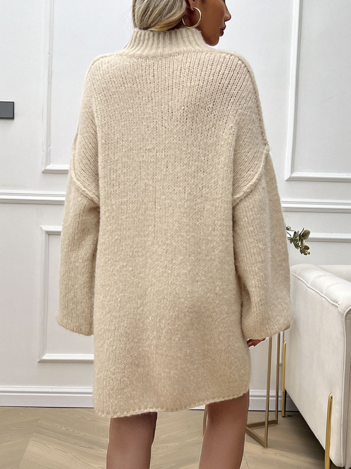 Mock Neck Long Sleeve Mini Sweater Dress