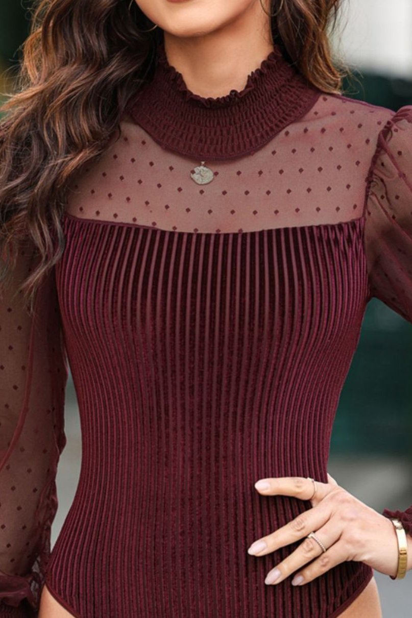 Smocked Mock Neck Long Sleeve Bodysuit