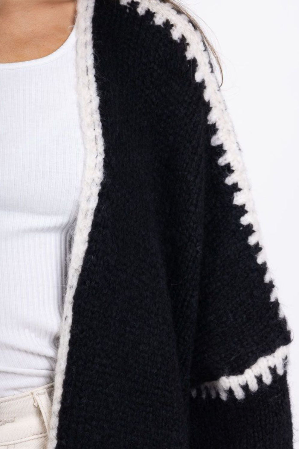 Contrast Open Front Dropped Shoulder Cardigan