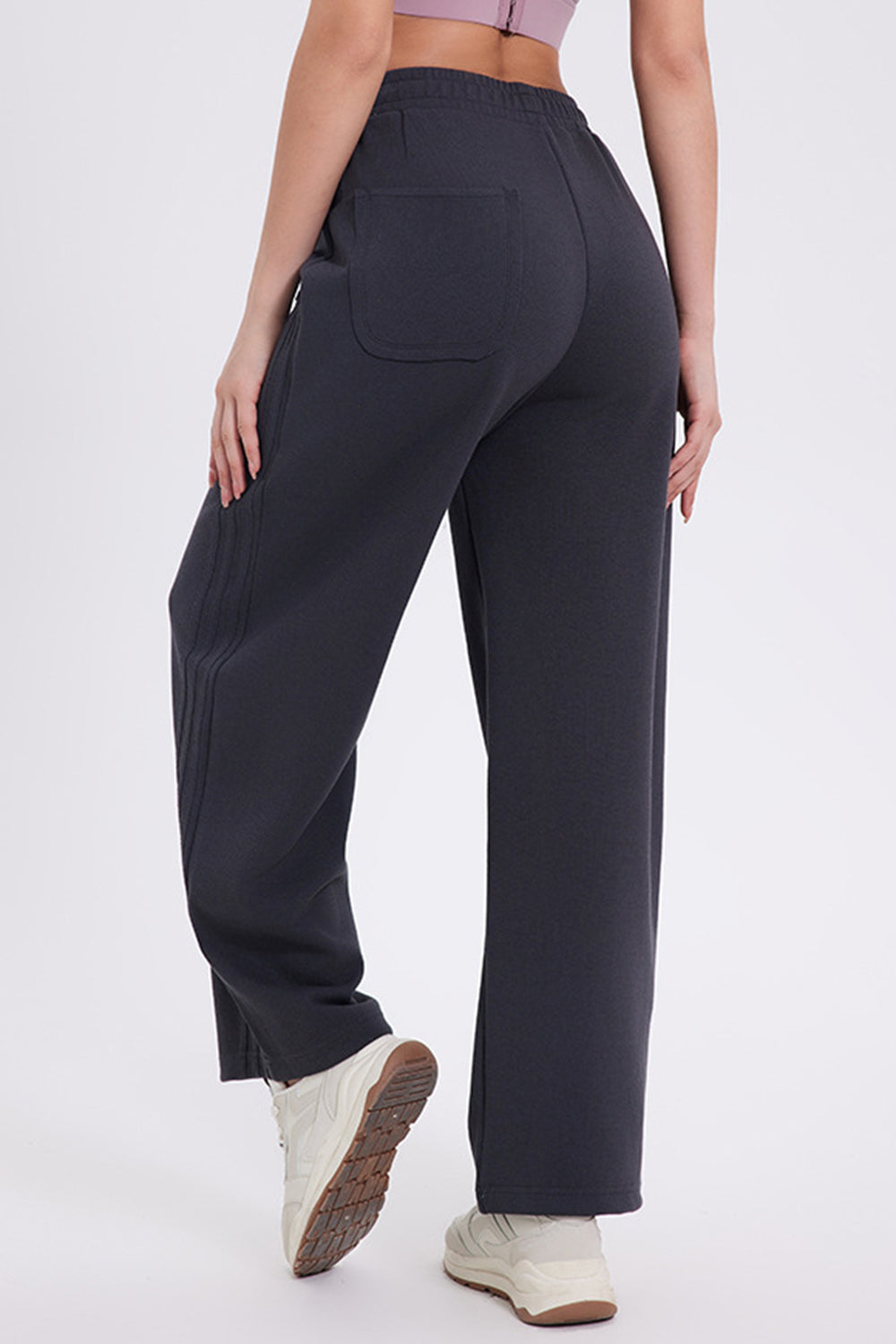 Elastic Waist Straight Leg Pants with Pockets