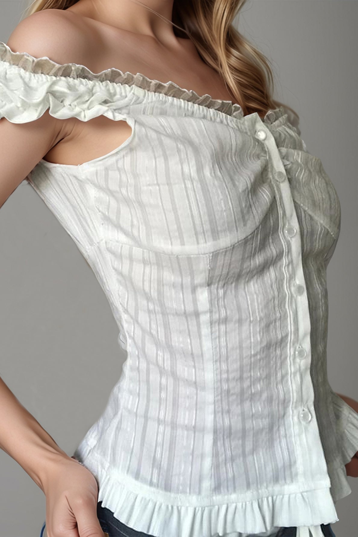 Lace Detail Button Down Off-Shoulder Shirt