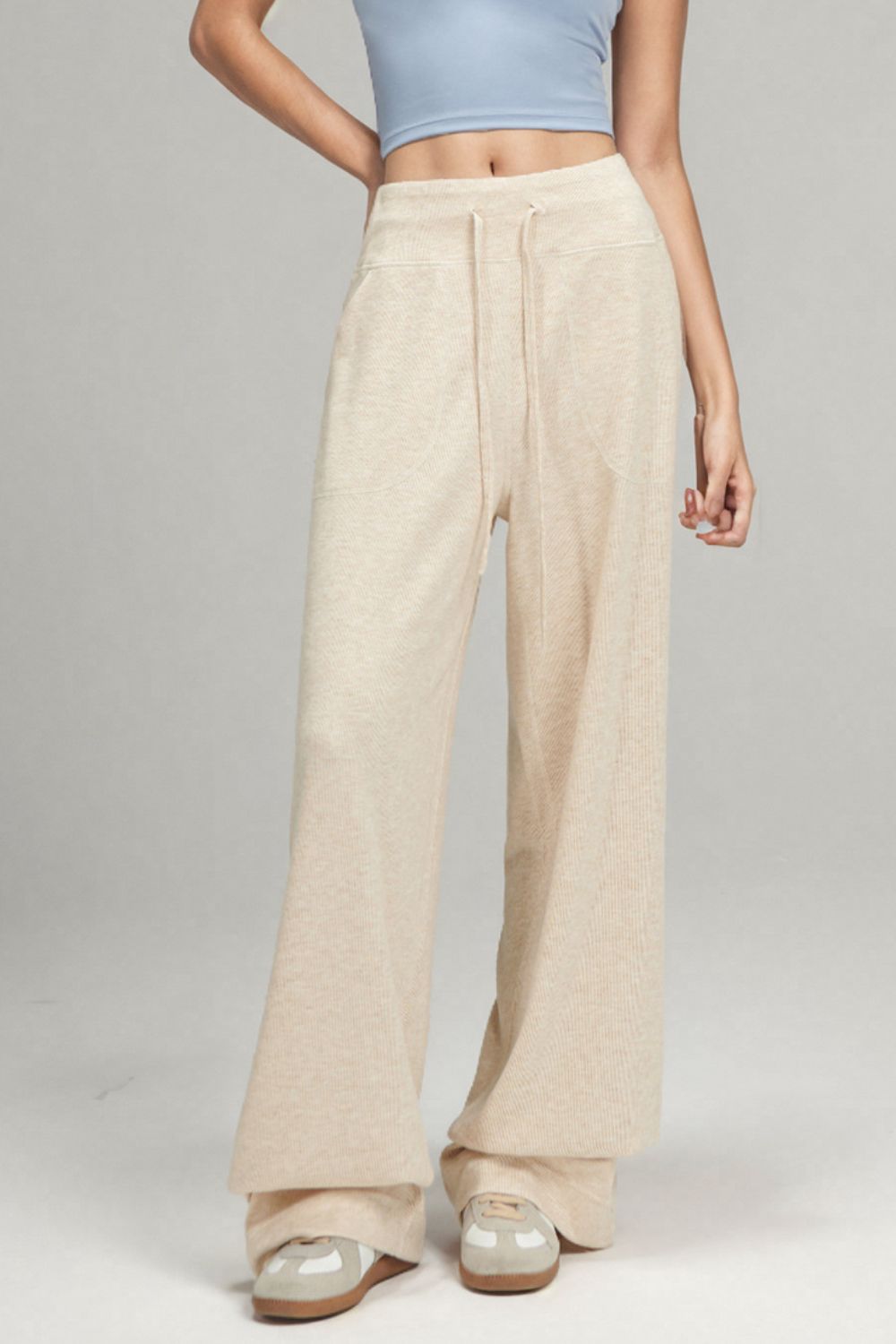 Drawstring Wide Leg Pants with Pockets