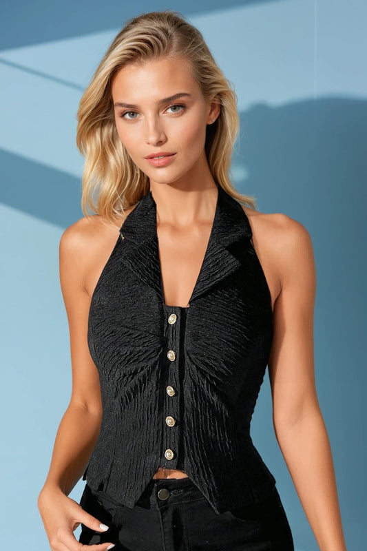 Texture Ruched Halter Top