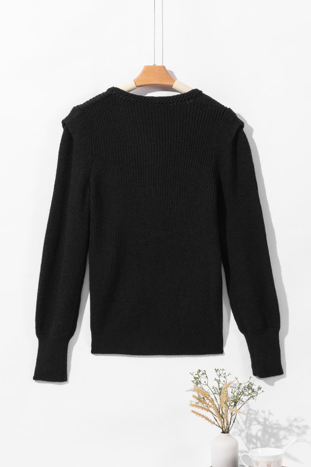 Black Notched Long Sleeve Sweater