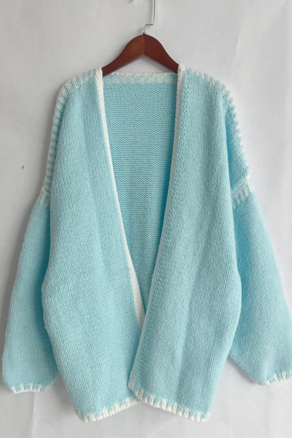 Contrast Open Front Dropped Shoulder Cardigan