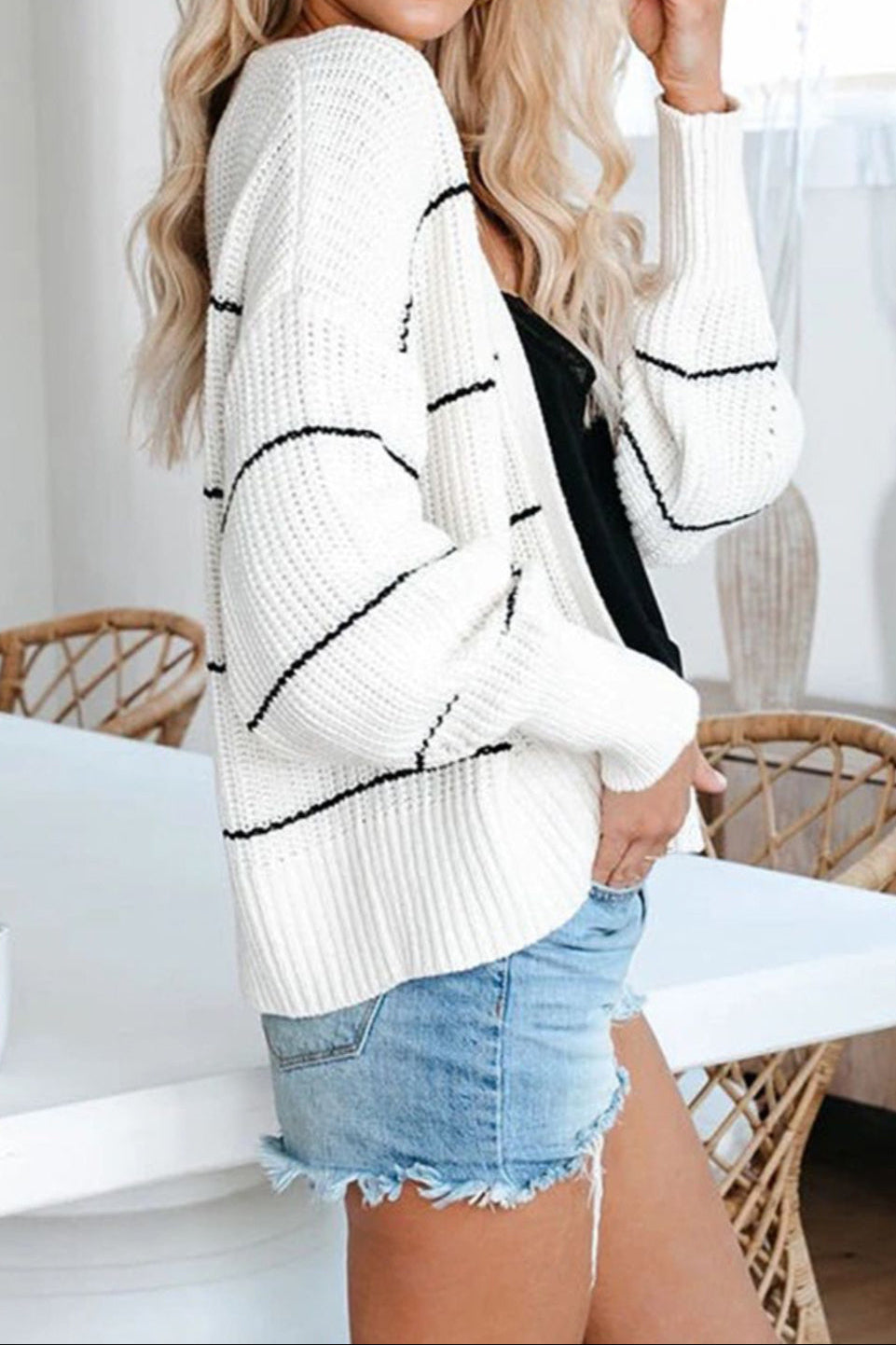 Striped Open Front Long Sleeve Cardigan