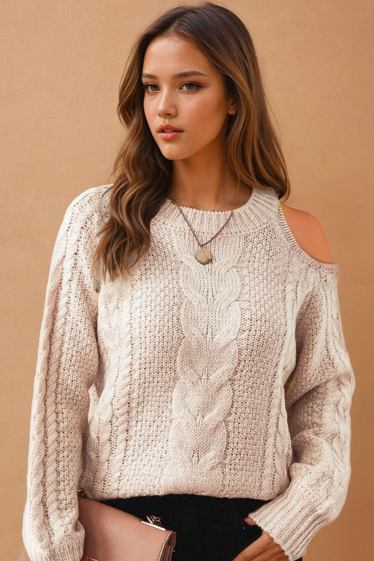 Cold Shoulder Cable Knit Sweater