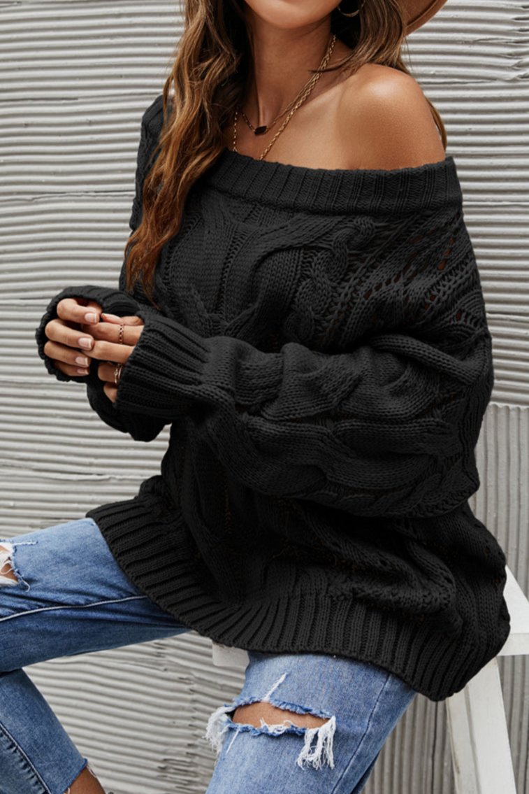 Off-Shoulder Knit Sweater black 2