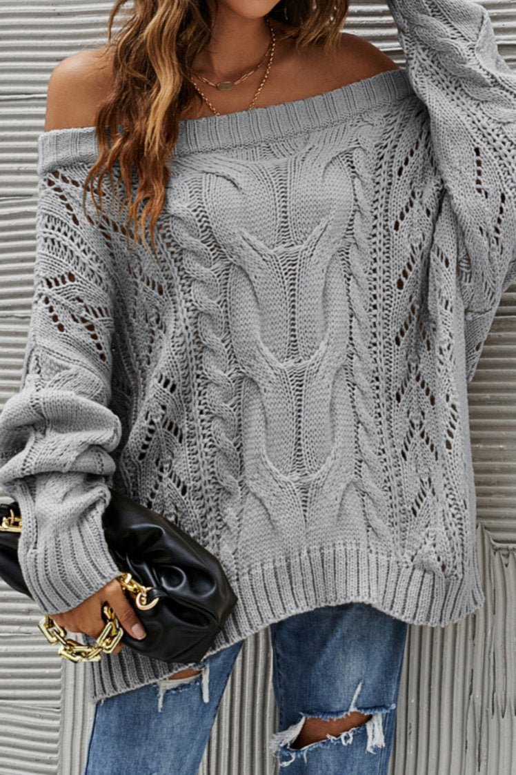 Off-Shoulder Knit Sweater gray 3