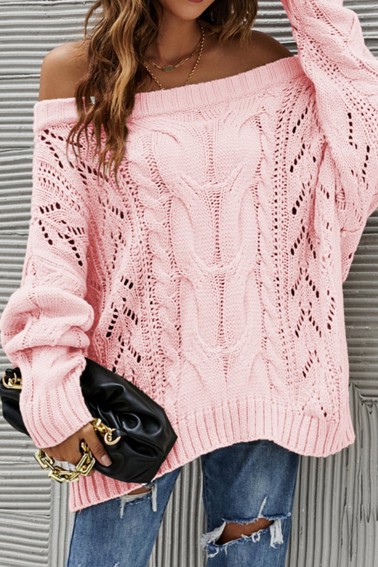 Off-Shoulder Knit Sweater pink 2