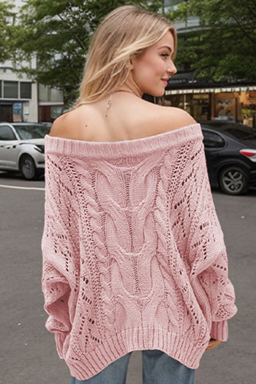 Off-Shoulder Knit Sweater pink 3