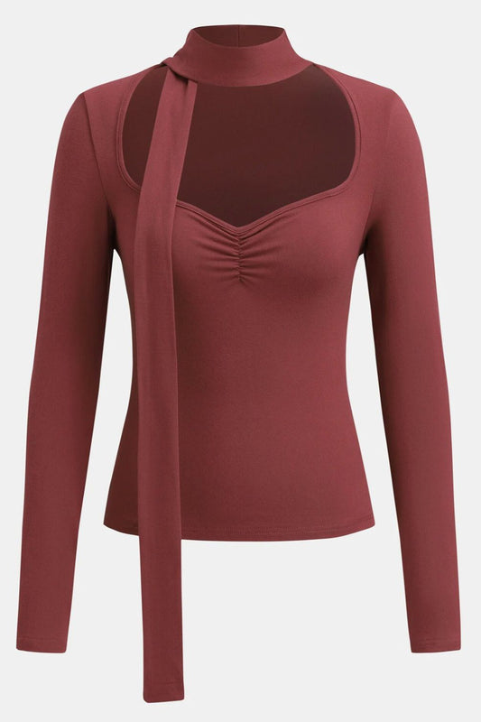 Ruched Sweetheart Neck Long Sleeve T-Shirt