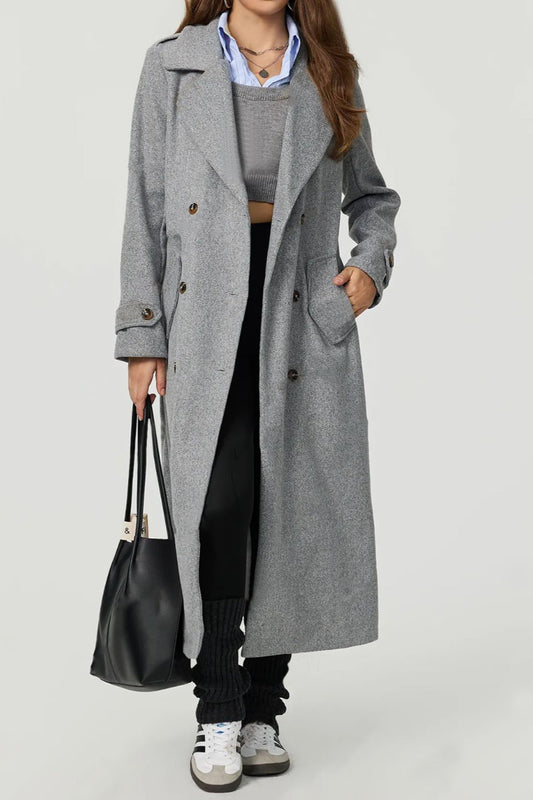 Collared Neck Long Sleeve Longline Coat