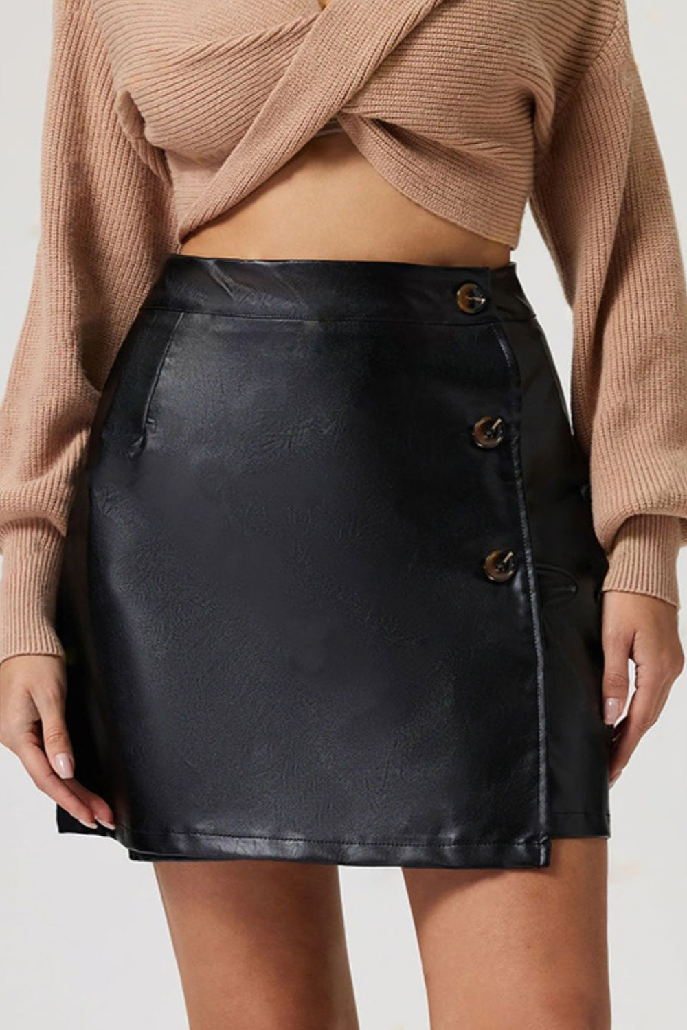 Buttoned High Rise Mini Skirt