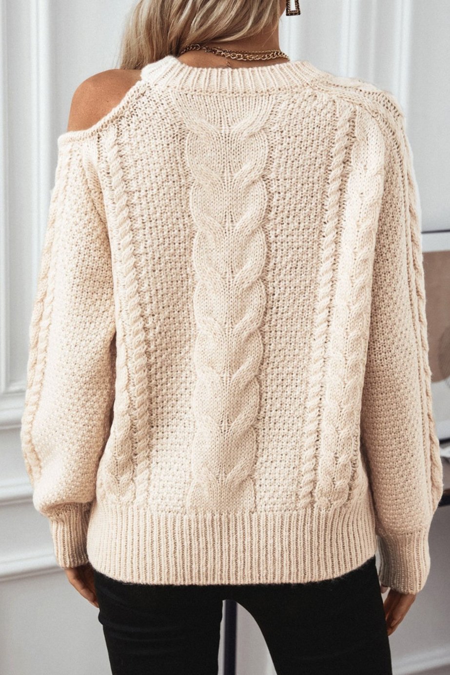 Cold Shoulder Cable Knit Sweater