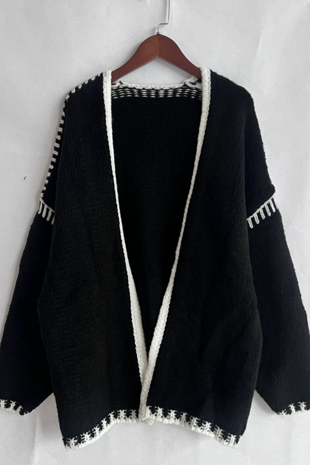 Contrast Open Front Dropped Shoulder Cardigan