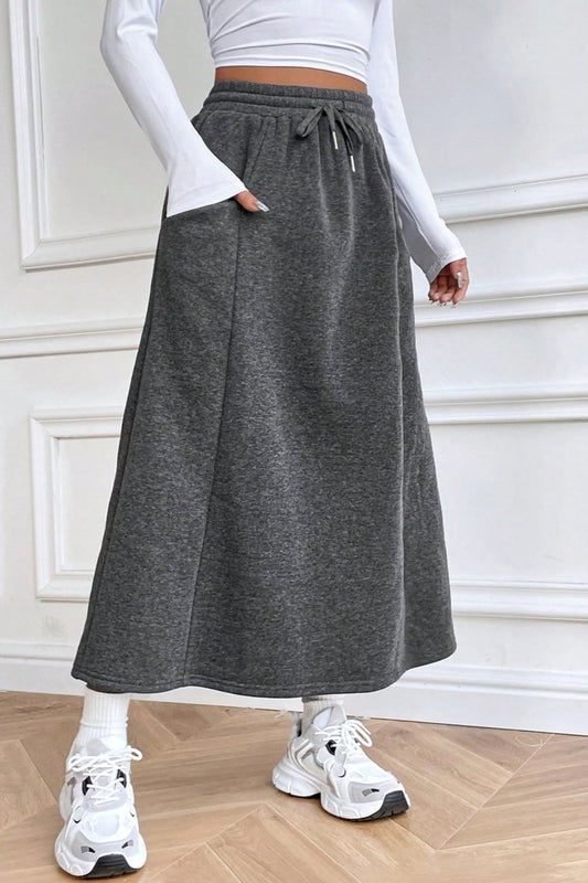 Drawstring Midi Skirt with Pockets