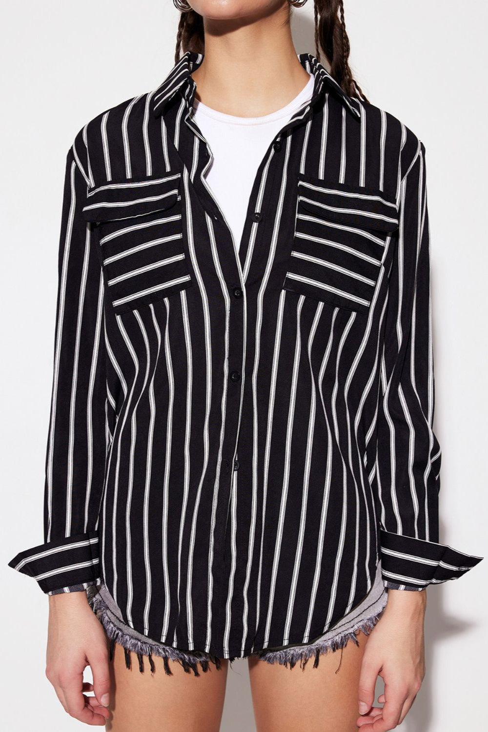 Striped Collared Neck Long Sleeve Shirt