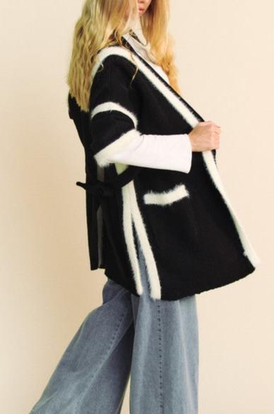 Fuzzy Contrast Trim Cardigan