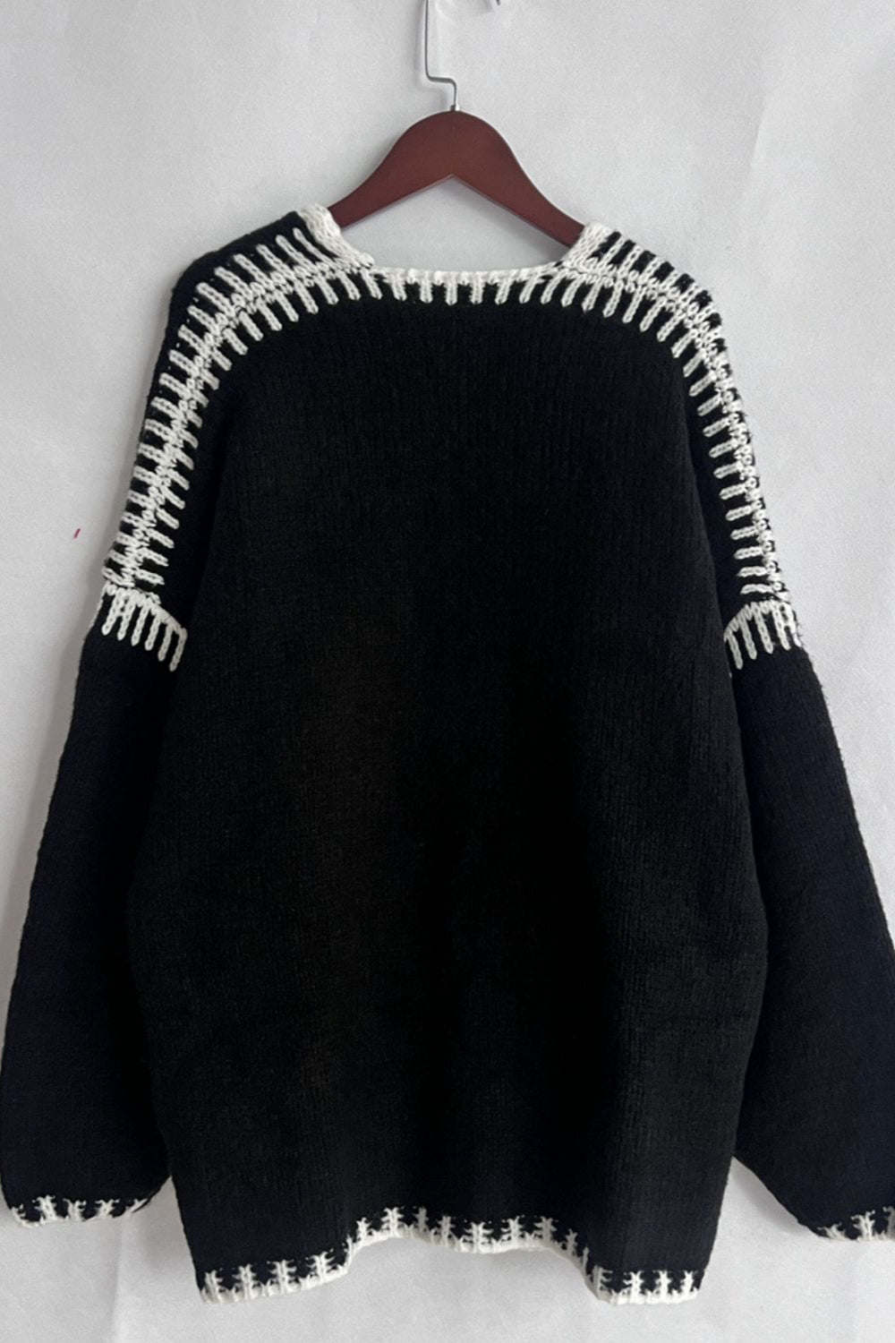 Contrast Open Front Dropped Shoulder Cardigan