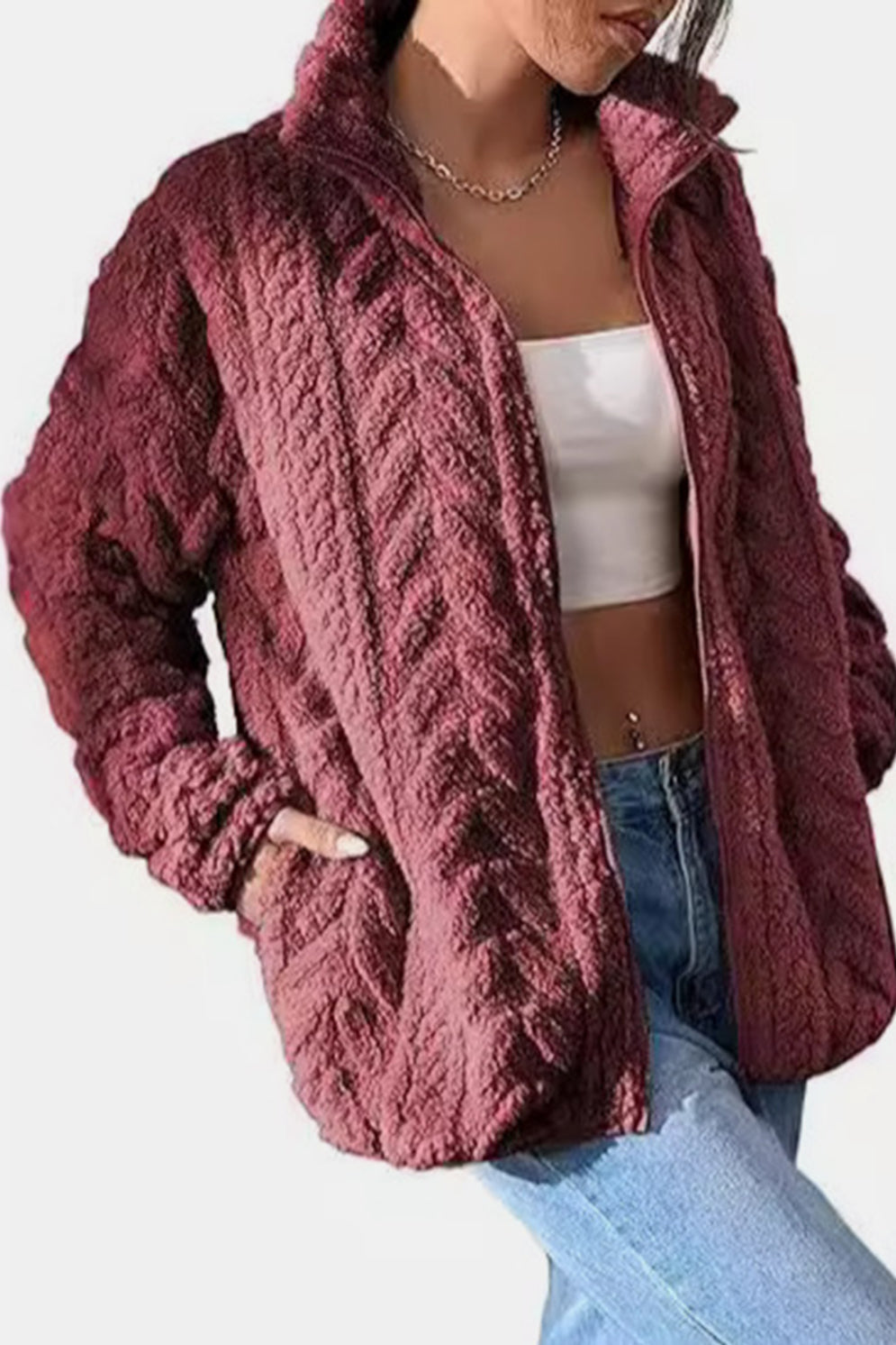 Fuzzy Zip Up Long Sleeve Jacket