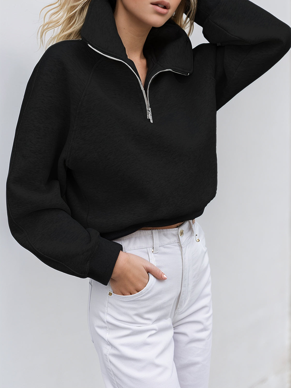 V Neck Zipper Sweatshirt