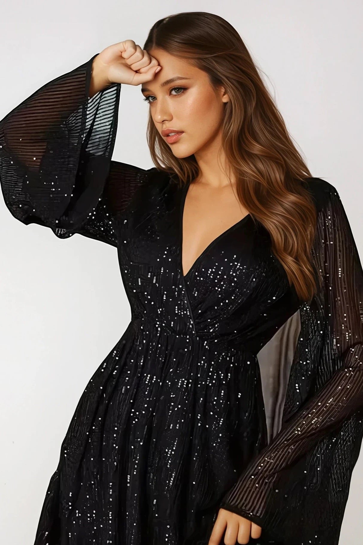 Sequin Surplice Long Sleeve Dress