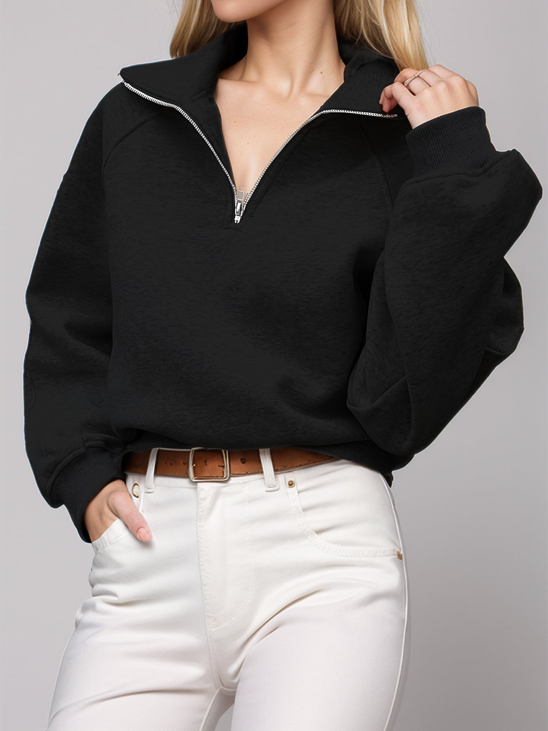 V Neck Zipper Sweatshirt