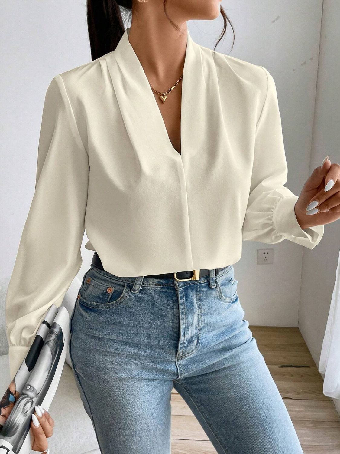 V Neck Long Sleeve Top